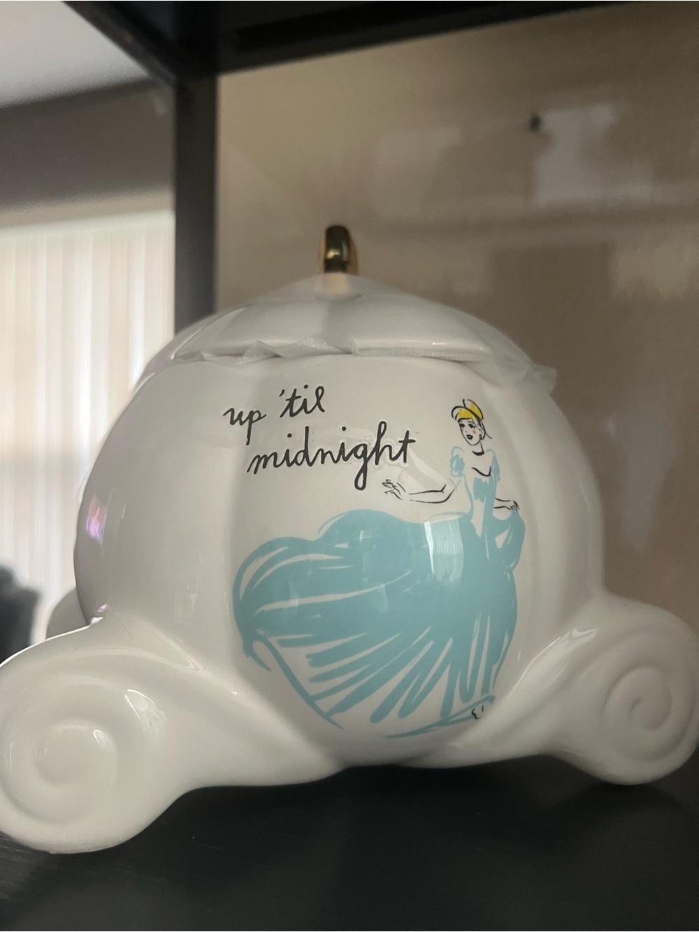 'Up 'til Midnight' Cinderella Ceramic Carriage Trinket Jar - Light Blue & White